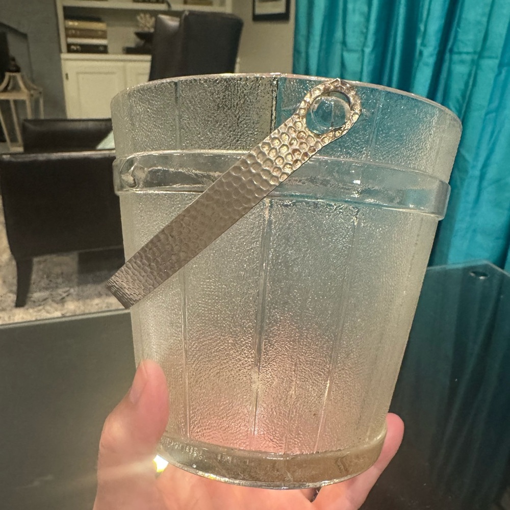 Vintage Clear Textured Ice Bucket with Silver handle